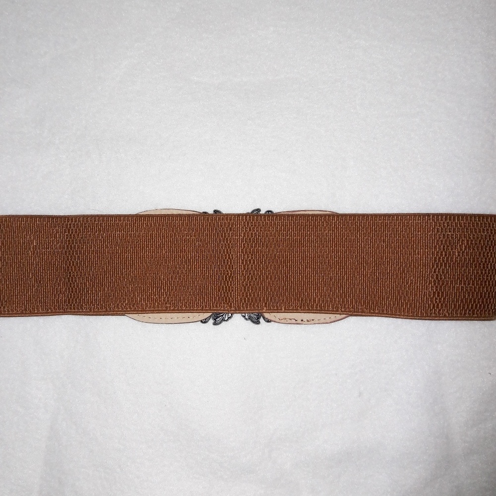 Antiqued Silver Coffee Brown Elastic Waist Belt - Picture 6 of 6